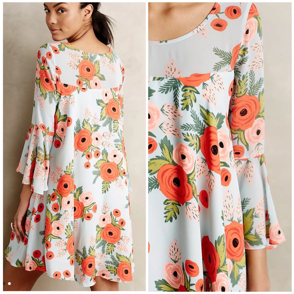 Like NEW!! Anthro Rifle Paper Co. Fluttered Blooms Dress - Picture 7 of 14
